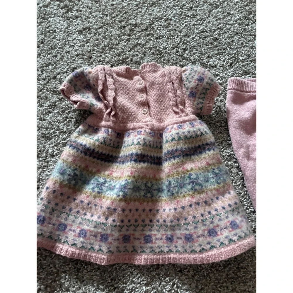 Ralph Lauren Baby Girls Pink Fair Isle Wool Sweater Dress & Legging 9-12 months
